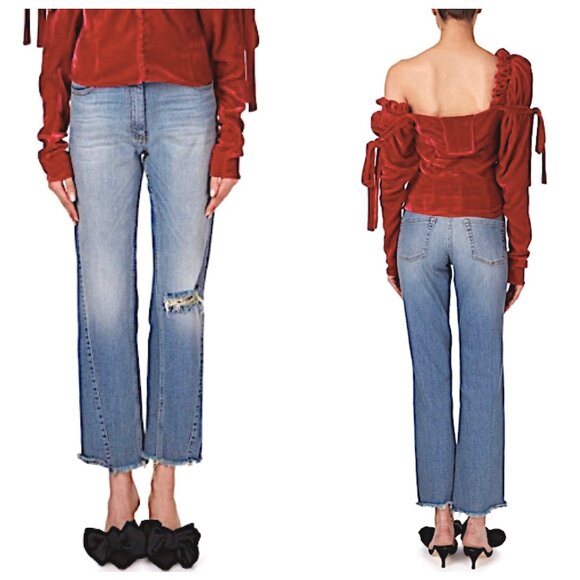 Magda Butrym Nelsonville Frayed Boyfriend Ankle Jeans Size 4 - Picture 1 of 11